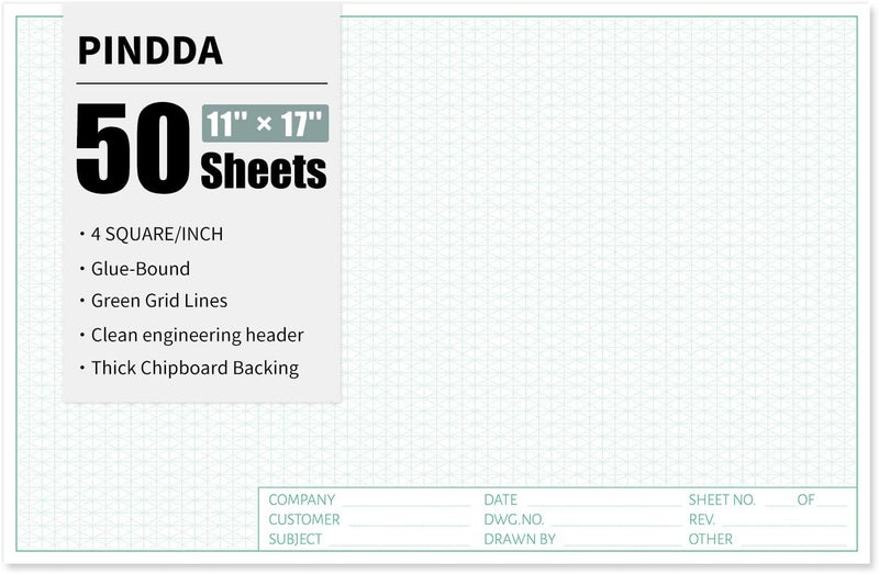Pidada Isometric Graph Paper, 11"x17" Dot Grid Paper, 0.25" Grid, 50 Sheets Landscape, Easy-Tear Glue-Bound, 11"x17" Cardboard Backing, for Drafting, Engineering, Architect Designers - Image 1